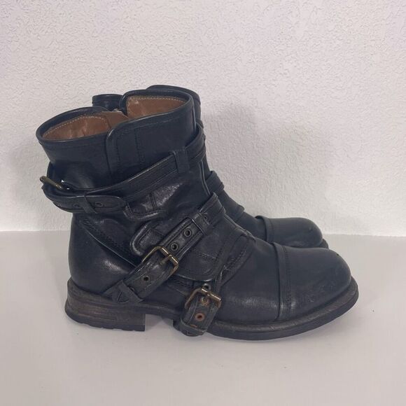 UGG Shoes - UGG Collection Elisabeta Black Italian Leather Buckle Side Moto Boots